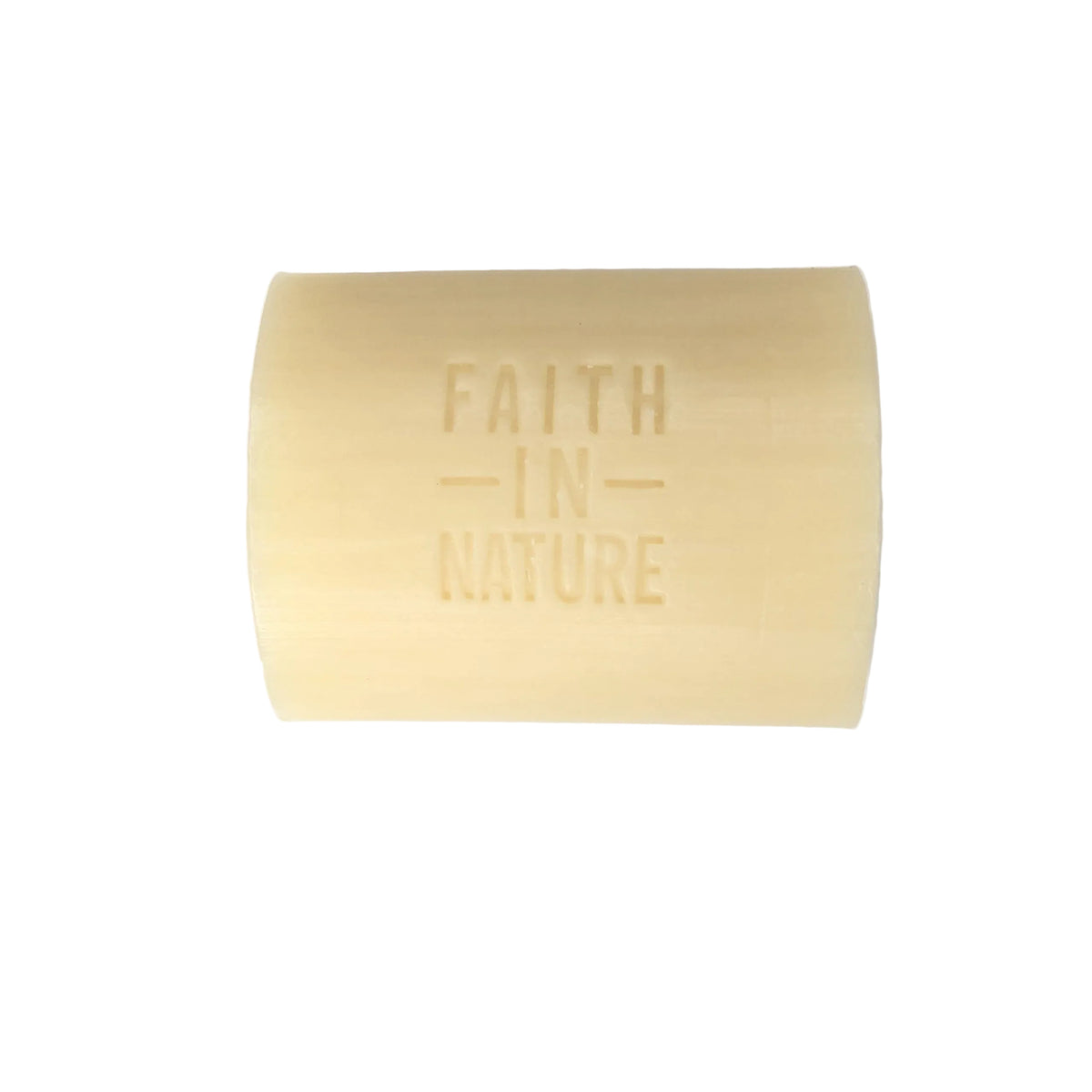 Bar of soap with 'Faith in Nature' text on a white background