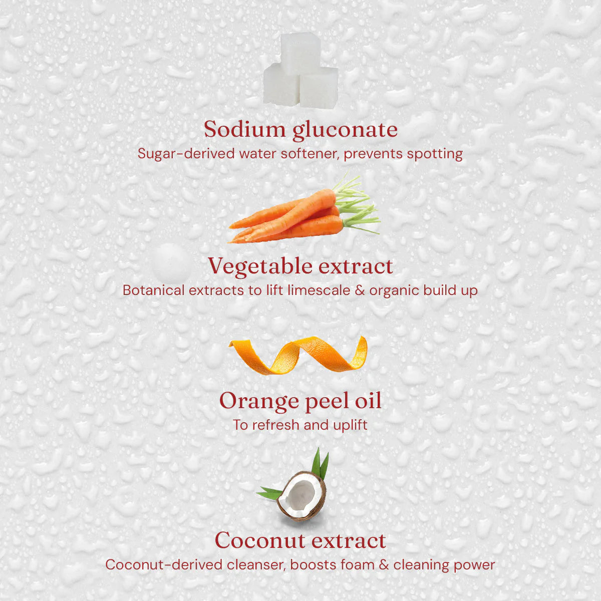 Product ingredients for Blood Orange Multi-surface cleaner with text on a textured background