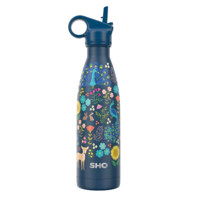 sho reusable water bottle 500ml wonderland woodland