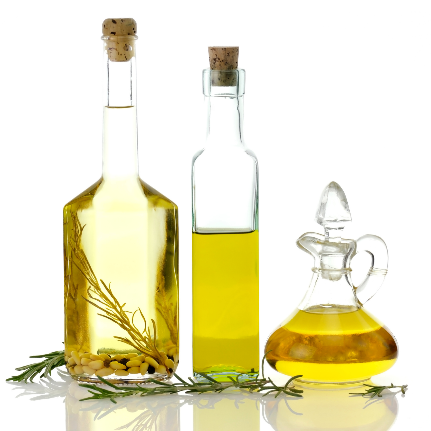Oils and vinegars in glass containers