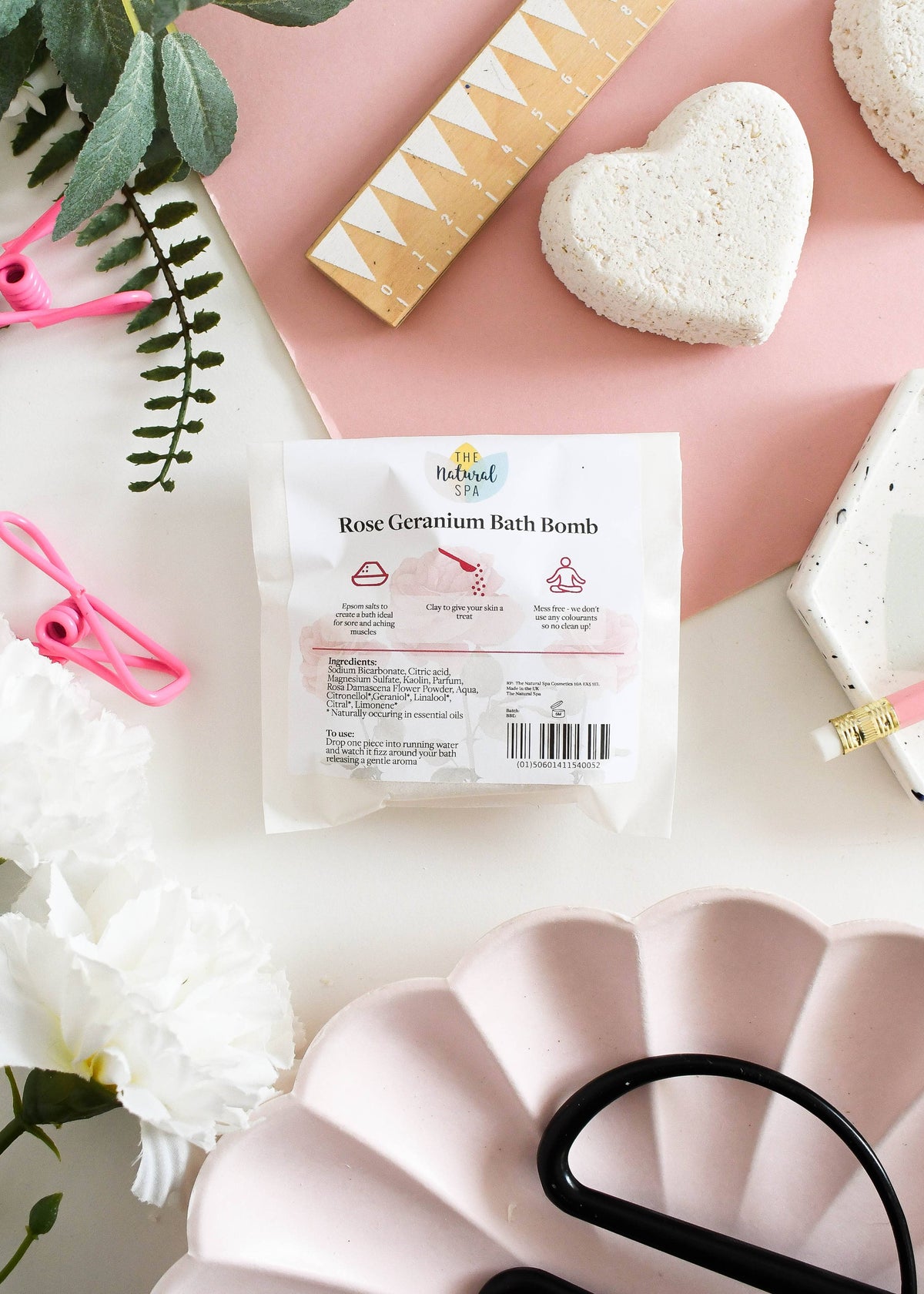 Rose Geranium Aromatherapy Bath Bomb | Natural Relaxing Bath Fizzers for Calm & Rejuvenation | Vegan, Plastic-Free