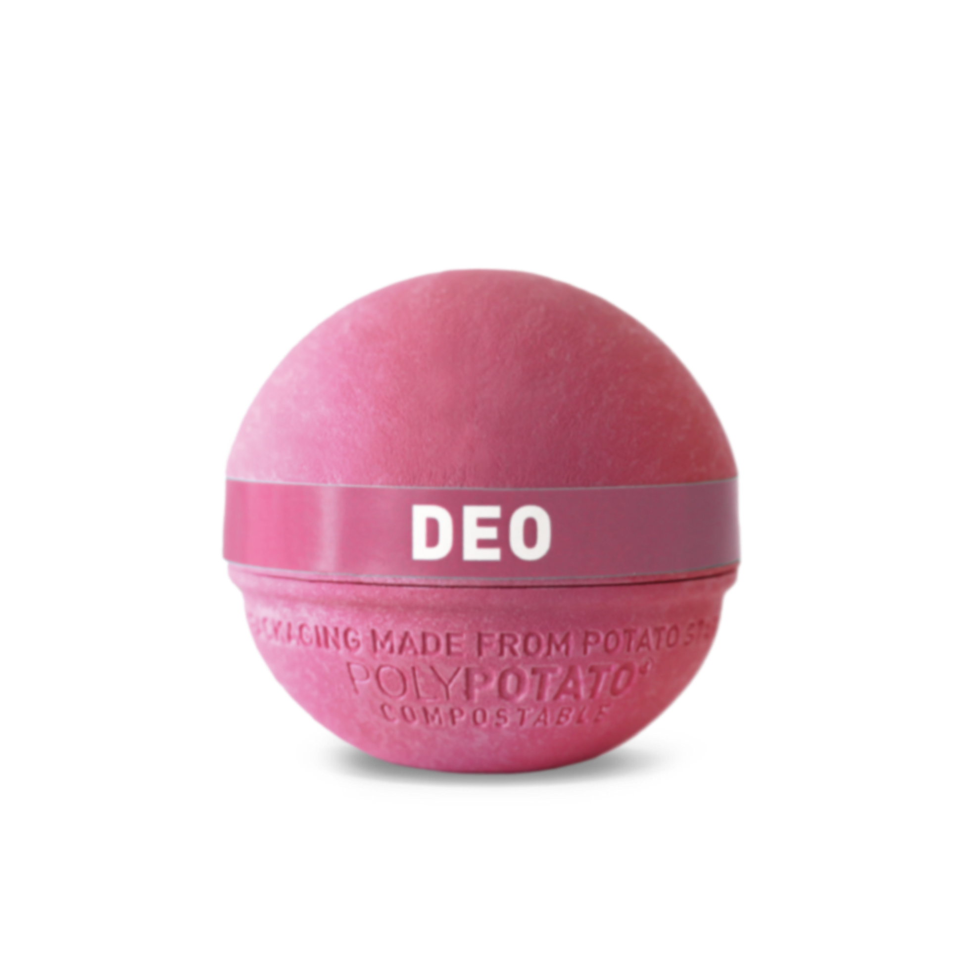 Pink deodorant ball with 'DEO' text on a white background