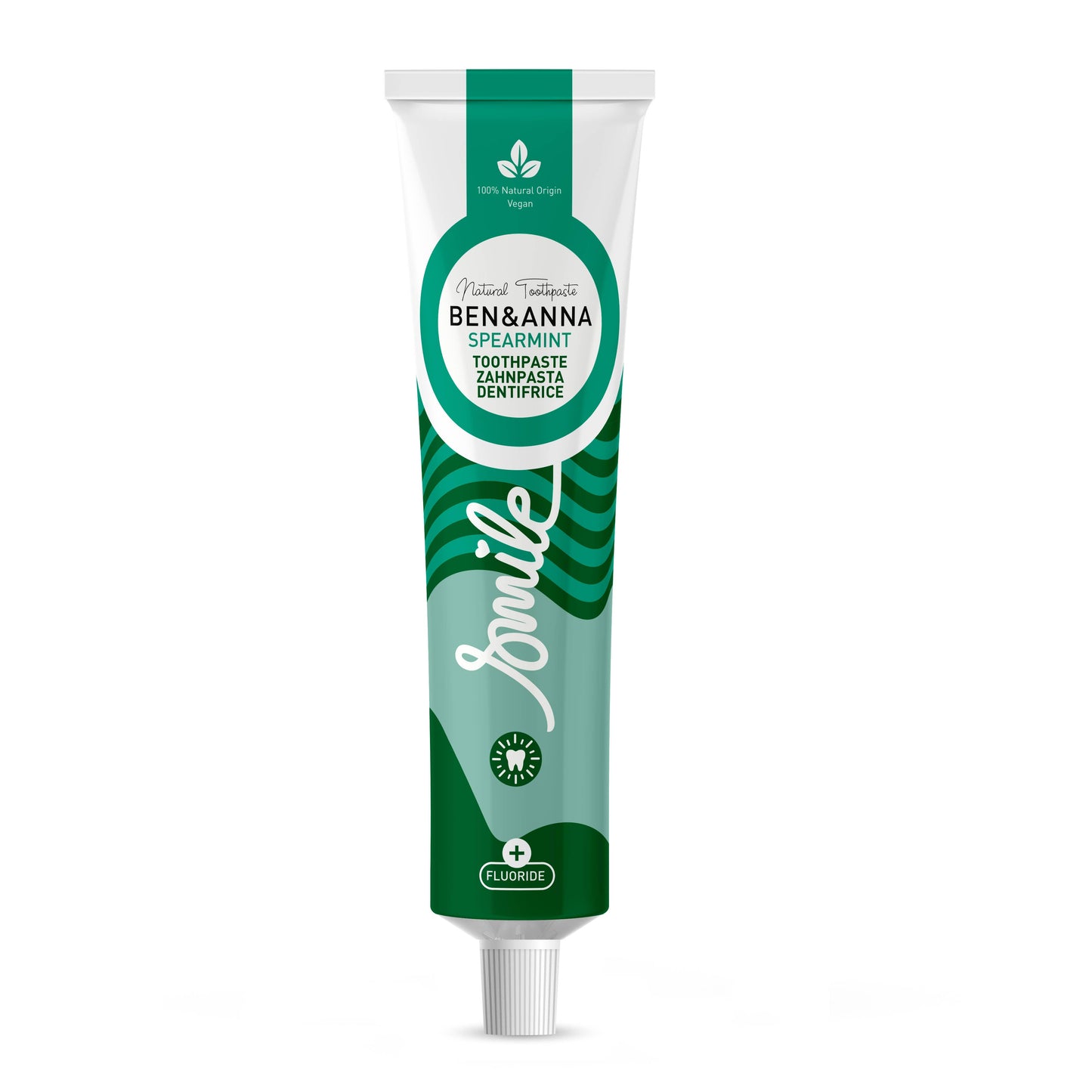 Ben & Anna spearmint toothpaste tube on a white background