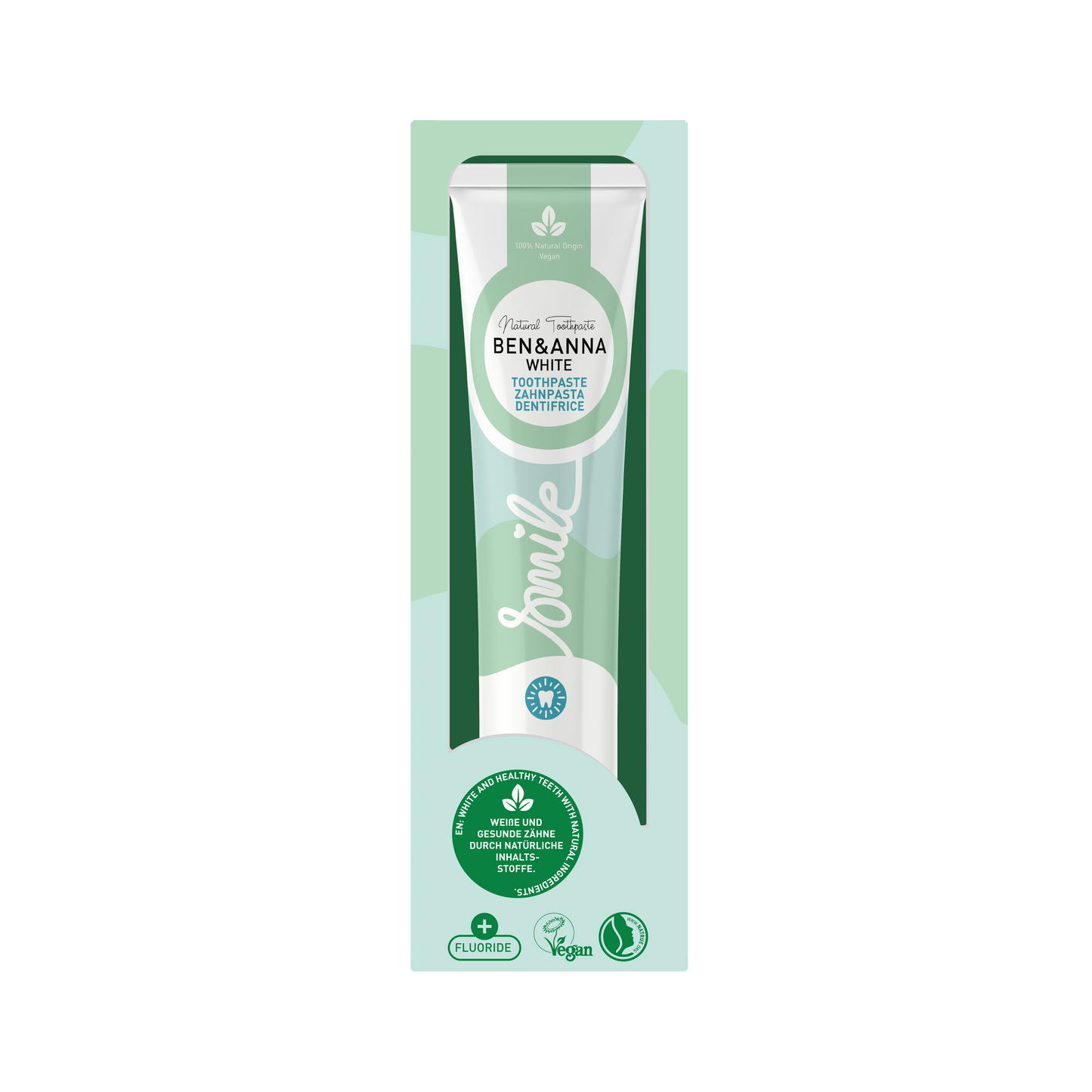 Ben & Anna White toothpaste in cardboard packaging on a white background