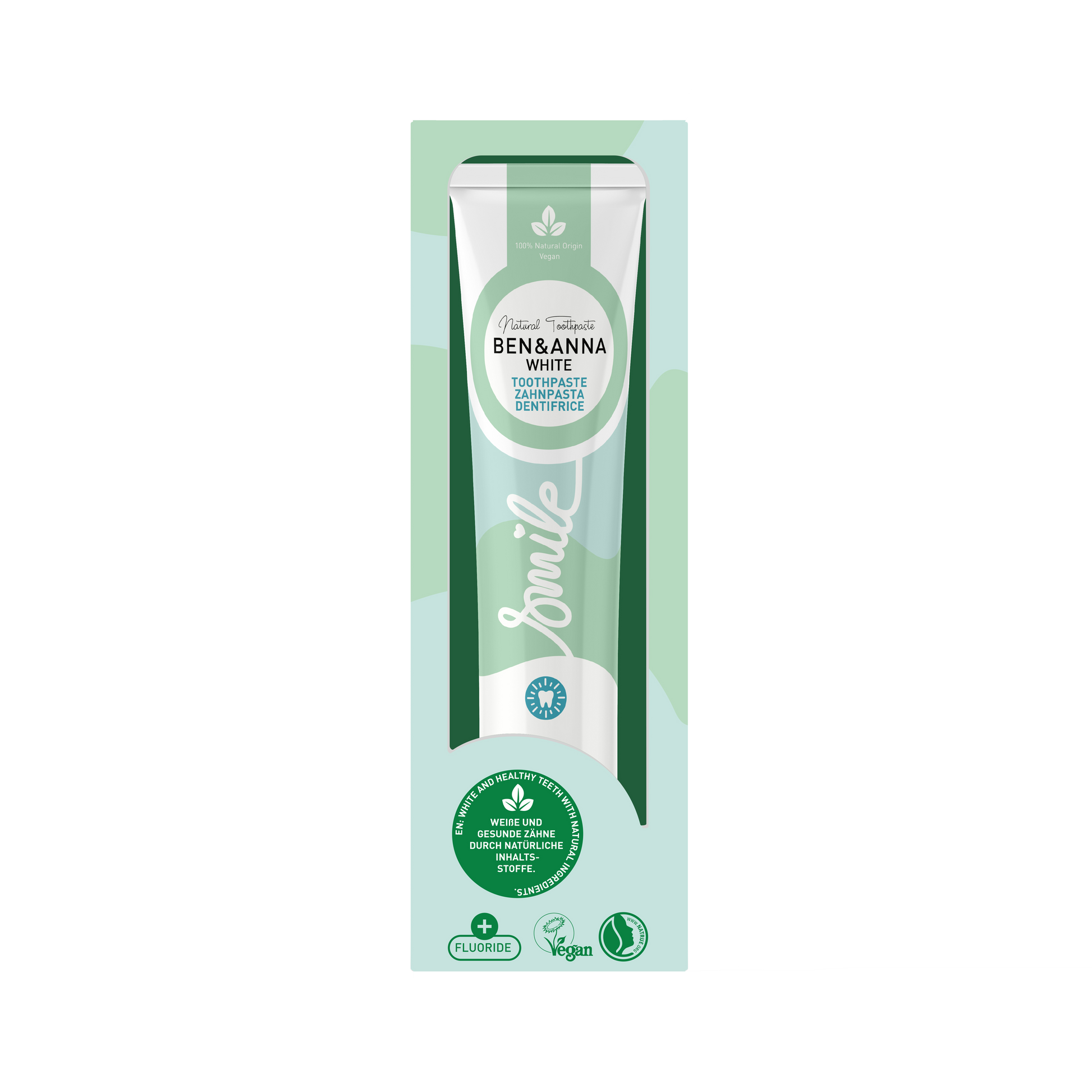 Ben & Anna White toothpaste in cardboard packaging on a white background