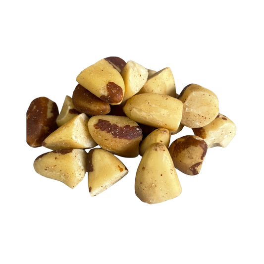 Pile of Brazil nuts on a white background