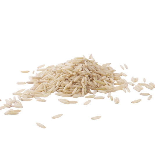 Brown basmati rice on a white background 