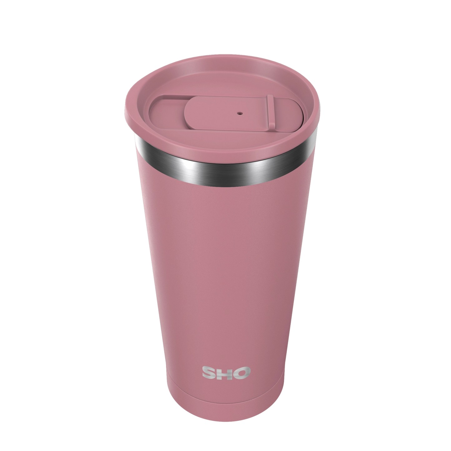 Insulated 500ml coffee cup in vintage pink with a sipper lid