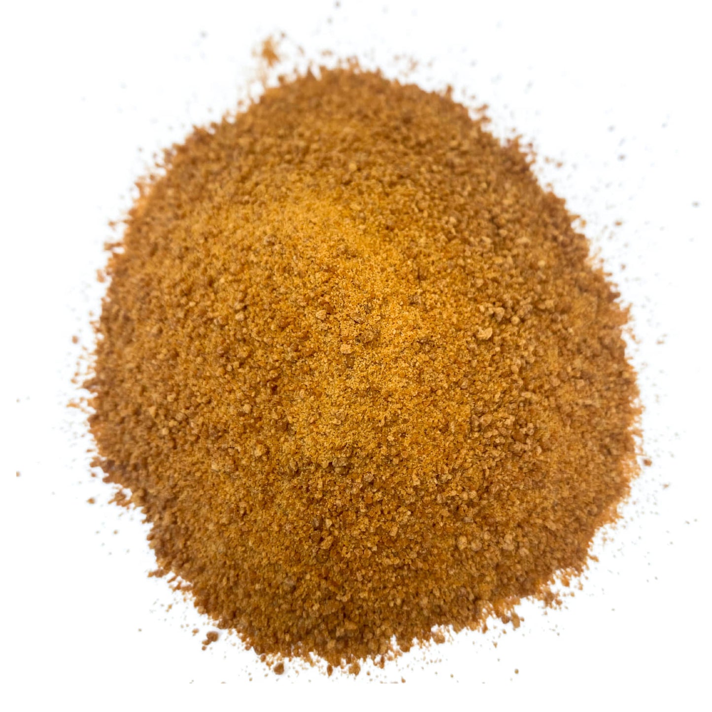 A mound of brown crystalline powder on a white background