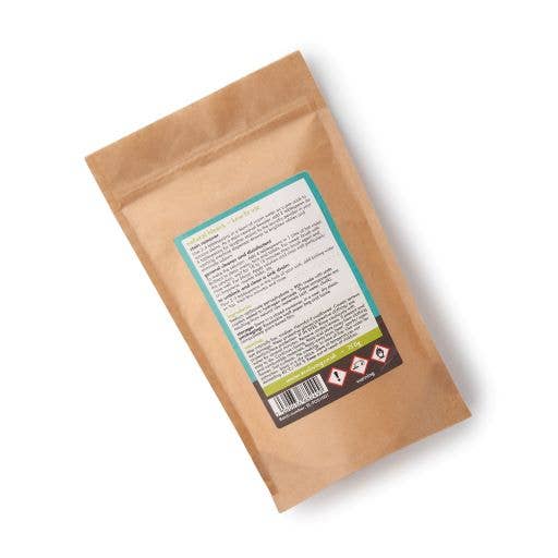 Brown paper package with a label on a white background
