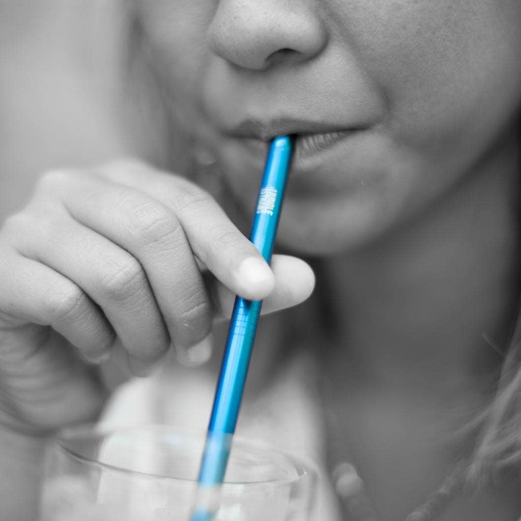 Reusable Blue Stainless Steel Straw |  2 Shapes