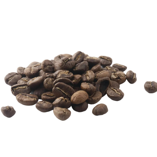 Decaffeinated coffee beanson a white background