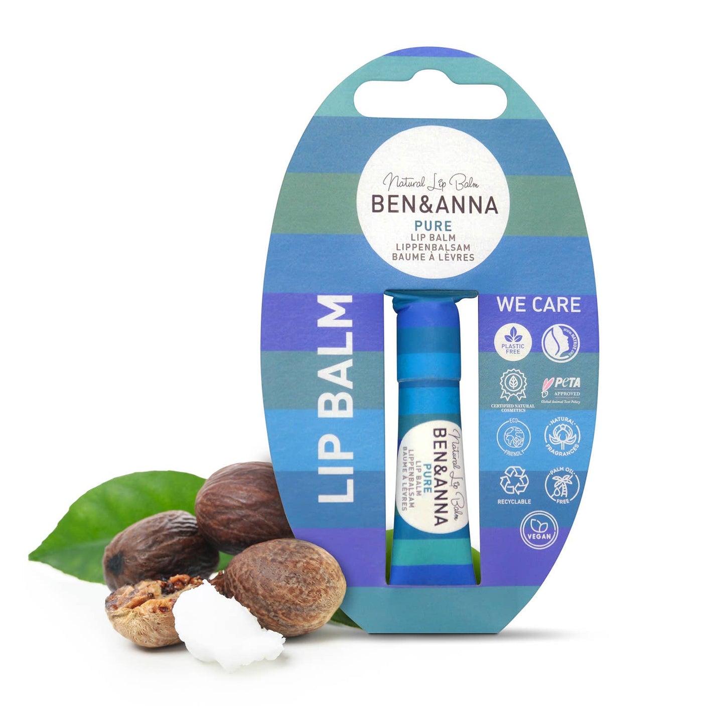 Ben & Anna lip balm with cardboard packaging on a white background