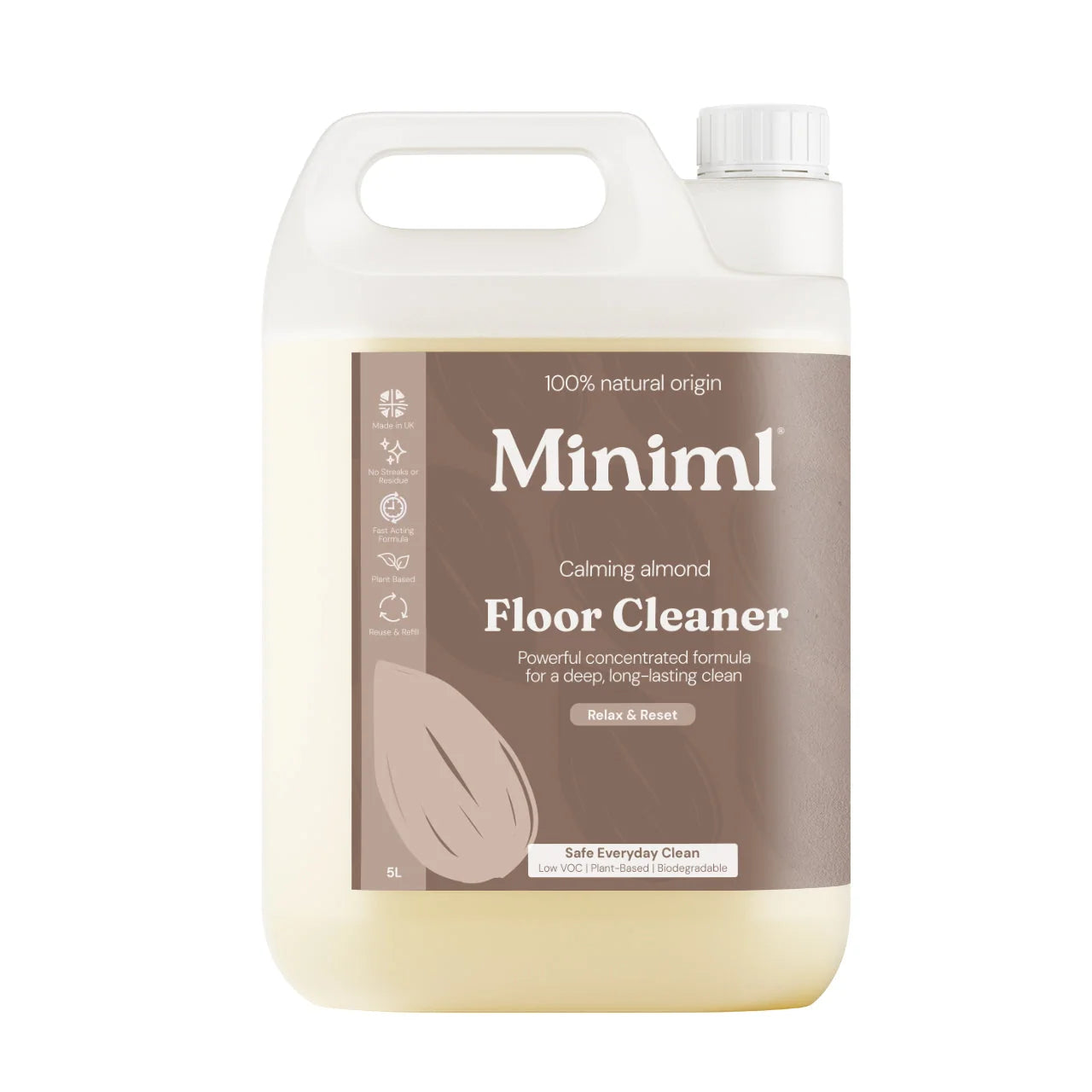 Floor cleaner bottle with 'Miniml' branding show on a white background