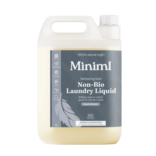 Miniml non-bio laundry liquid bottle photographed on a white background