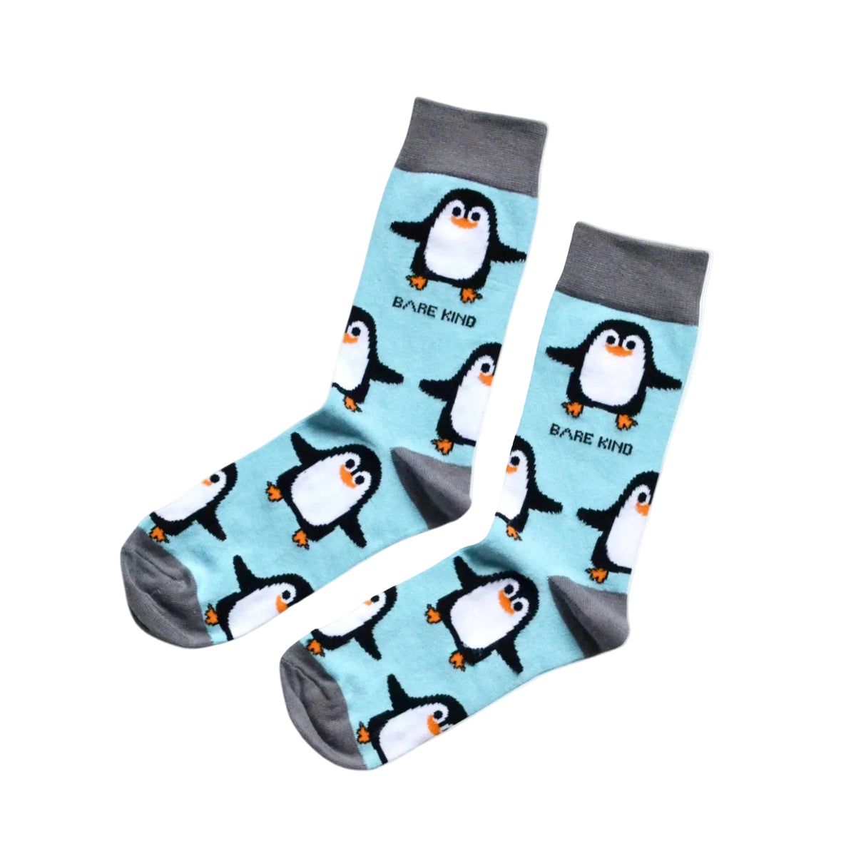 Pair of socks with penguin design on a white  background