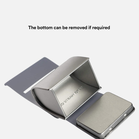 A stainless steel tin for the safe disposal of razor blades for a reusable safety razor 